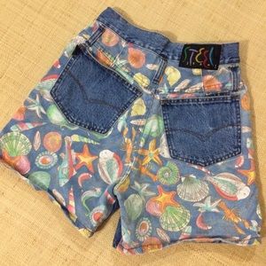 Vintage High Waisted Sea Shell Denim Shorts sz 5